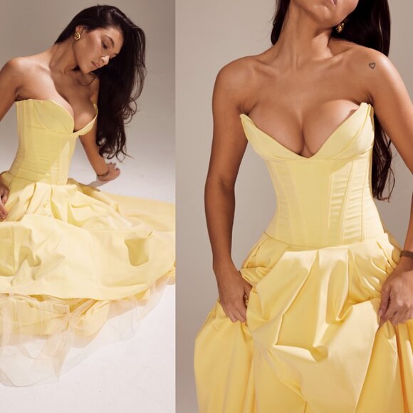 House of CB 'Lady' Sunshine Strapless Tulle Corset Midi Dress NWOT - Picture 4 of 9